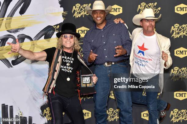 Big Kenny and John Rich of Big & Rich and Cowboy Troy attend the 2018 CMT Music Awards at Bridgestone Arena on June 6, 2018 in Nashville, Tennessee.