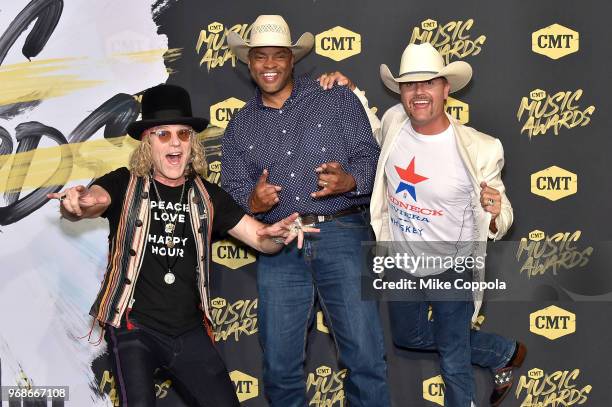 Big Kenny and John Rich of Big & Rich and Cowboy Troy attend the 2018 CMT Music Awards at Bridgestone Arena on June 6, 2018 in Nashville, Tennessee.