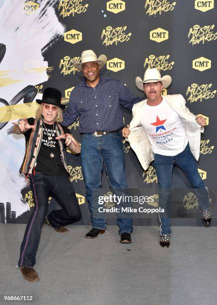 Big Kenny and John Rich of Big & Rich and Cowboy Troy attend the 2018 CMT Music Awards at Bridgestone Arena on June 6, 2018 in Nashville, Tennessee.