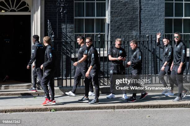 World XI team arrives at 10 Downing Street in central London for a reception hosted by Prime Minister Theresa May for teams, ambassadors and...