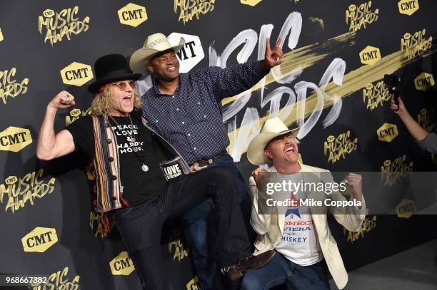 Big Kenny and John Rich of Big & Rich and Cowboy Troy attend the 2018 CMT Music Awards at Bridgestone Arena on June 6, 2018 in Nashville, Tennessee.