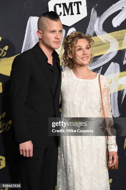 Brandon Robert Young and Clare Bowen attend the 2018 CMT Music Awards at Bridgestone Arena on June 6, 2018 in Nashville, Tennessee.