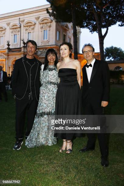 Pierpaolo Piccioli, Francesca Valiani, Nicoletta Braschi and Roberto Benigni attend the McKim Medal Gala 2018 at Villa Aurelia on June 6, 2018 in...