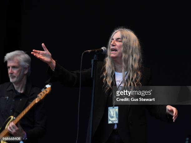Patti Smith performs on stage at All Points East in Victoria Park on June 3, 2018 in London, England.