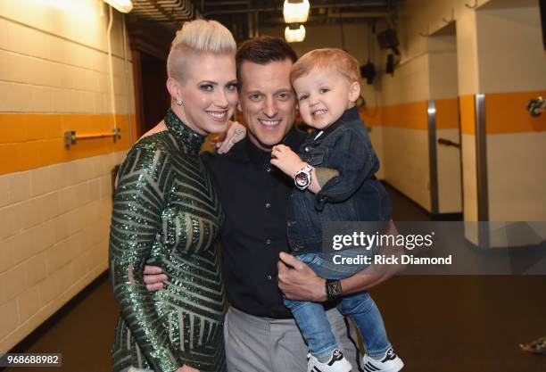 Shawna Thompson, Keifer Thompson of musical duo Thompson Square and son attend the 2018 CMT Music Awards - Backstage & Audience at Bridgestone Arena...