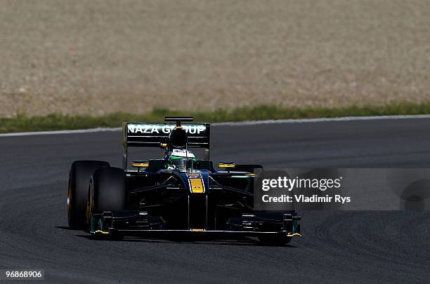 Heikki Kovalainen of Finland and Lotus drives during winter testing at the Circuito De Jerez on February 19, 2010 in Jerez de la Frontera, Spain.