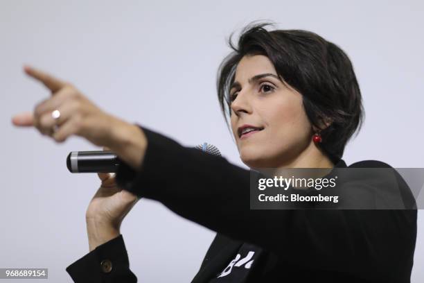 Manuela D'Avila, presidential candidate for the Comunist Party of Brazil , speaks during an interview at a 2018 pre-candidates event hosted by the...