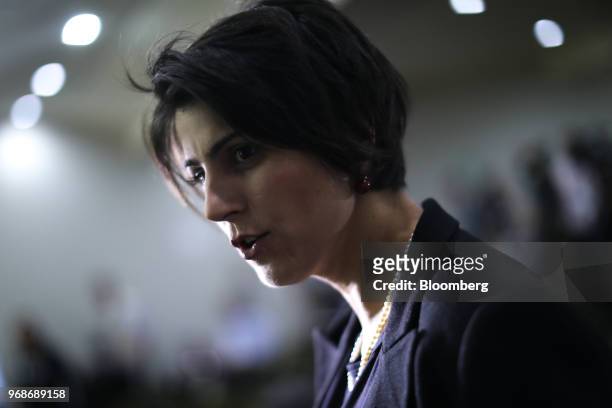 Manuela D'Avila, presidential candidate for the Comunist Party of Brazil , speaks before an interview at a 2018 pre-candidates event hosted by the...