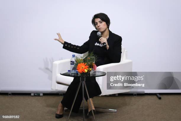 Manuela D'Avila, presidential candidate for the Comunist Party of Brazil , speaks during an interview at a 2018 pre-candidates event hosted by the...