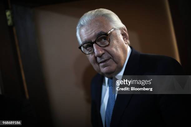 Guilherme Afif Domingos, presidential candidate for the Social Democratic Party , arrives for an interview at a 2018 pre-candidates event hosted by...