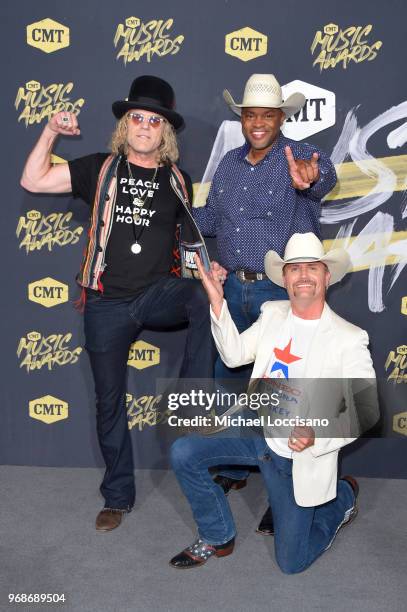 Big Kenny and John Rich of Big & Rich and Cowboy Troy attend the 2018 CMT Music Awards at Bridgestone Arena on June 6, 2018 in Nashville, Tennessee.