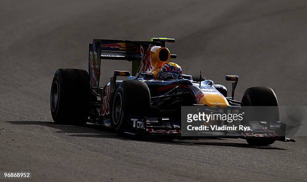 Mark Webber of Australia and Red Bull Racing drives during winter testing at the Circuito De Jerez on February 19, 2010 in Jerez de la Frontera,...