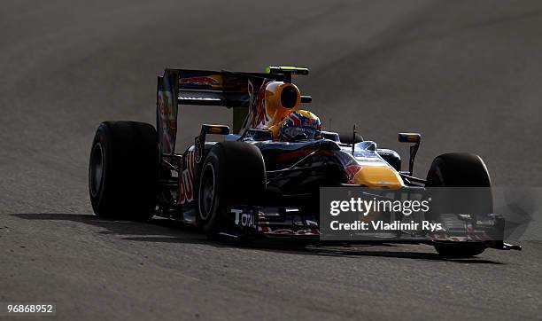 Mark Webber of Australia and Red Bull Racing drives during winter testing at the Circuito De Jerez on February 19, 2010 in Jerez de la Frontera,...