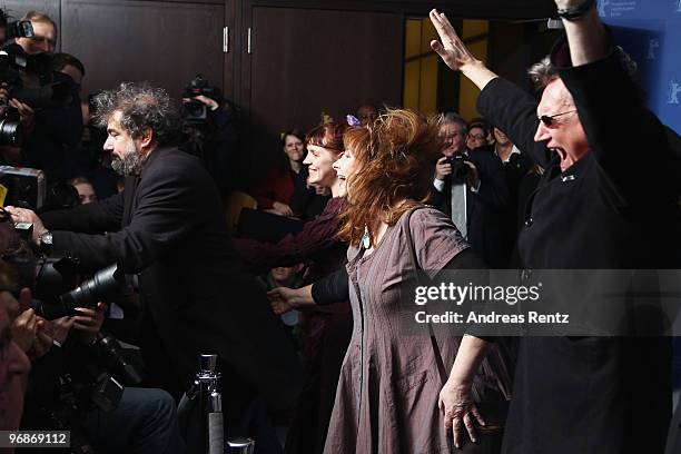 Director Gustave de Kervern, actress Miss Ming, actress Yolande Moreau and director Benoit Delepine attend the 'Mammuth' Photocall during day nine of...