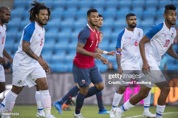 Joshua King of Norway, Adolfo Machado, Roman Torres, Gabriel Gomez, Animal Godoy of Panama during International Friendly between Norway v Panama at...