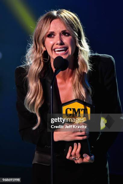 Carly Pearce speaks onstage at the 2018 CMT Music Awards at Bridgestone Arena on June 6, 2018 in Nashville, Tennessee.