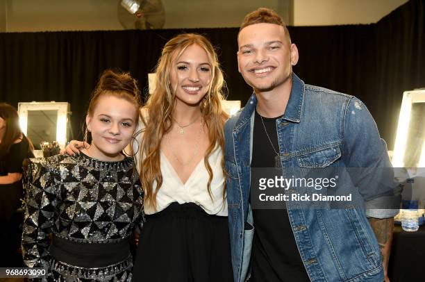 Maisy Stella, Lennon Stella and Kane Brown attend the 2018 CMT Music Awards - Backstage & Audience at Bridgestone Arena on June 6, 2018 in Nashville,...