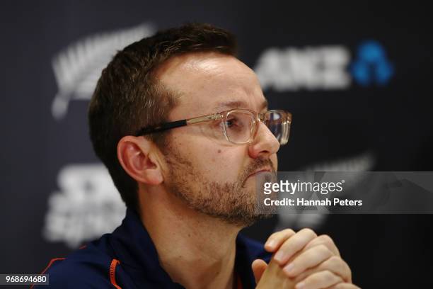 Mike Hesson speaks to the media during a New Zealand Cricket press conference on June 7, 2018 in Auckland, New Zealand. Hesson has resigned today...