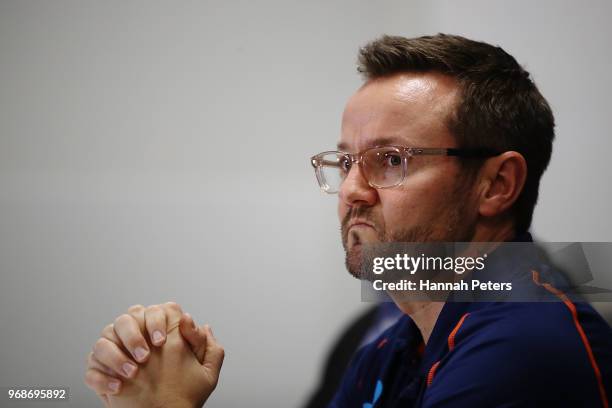 Mike Hesson speaks to the media during a New Zealand Cricket press conference on June 7, 2018 in Auckland, New Zealand. Hesson has resigned today...