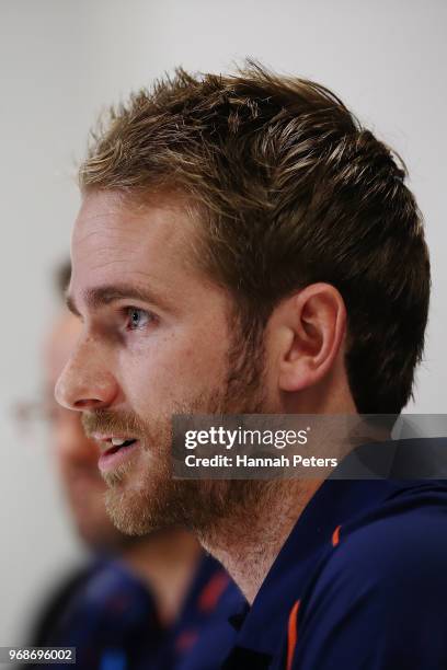 New Zealand captain Kane Williamson speaks to the media during a New Zealand Cricket press conference on June 7, 2018 in Auckland, New Zealand....