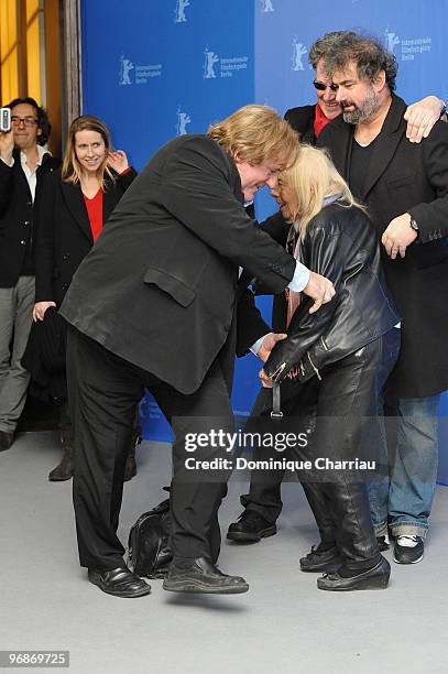 Actor Gerard Depardieu, photographer Erika Rabau, directors Benoit Delepine and Gustave de Kervern attend the 'Mammuth' Photocall during day nine of...