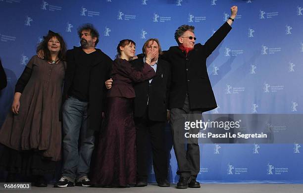 Actress Yolande Moreau, director Gustave de Kervern, actress Miss Ming, actor Gerard Depardieu and director Benoit Delepine attend the 'Mammuth'...
