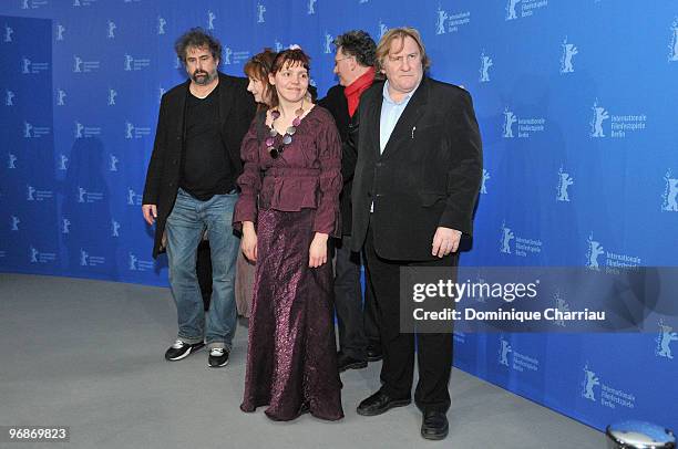 Director Gustave de Kervern, actress Yolande Moreau, actress Miss Ming, director Benoit Delepine and actor Gerard Depardieu attend the 'Mammuth'...