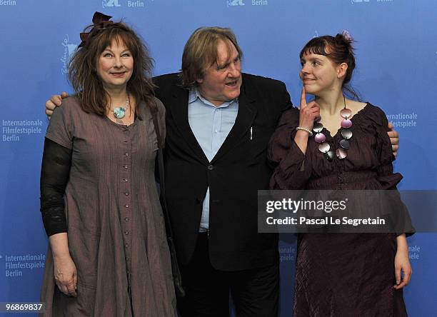 Actress Yolande Moreau , actor Gerard Depardieu and actress Miss Ming attend the 'Mammuth' Photocall during day nine of the 60th Berlin International...