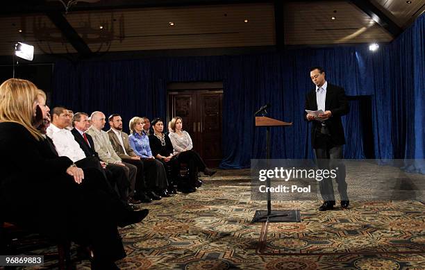 Tiger Woods approaches the podium to a statement from the Sunset Room on the second floor of the TPC Sawgrass, home of the PGA Tour on February 19,...