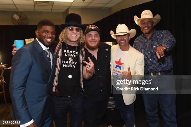 Subban, Big Kenny of Big & Rich, Luke Combs, John Rich of Big & Rich and Cowboy Troy attend the 2018 CMT Music Awards - Backstage & Audience at...