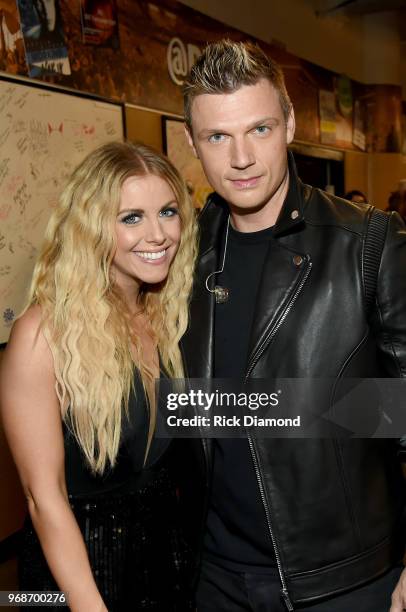Lindsay Ell and Nick Carter of Backstreet Boys attend the 2018 CMT Music Awards - Backstage & Audience at Bridgestone Arena on June 6, 2018 in...