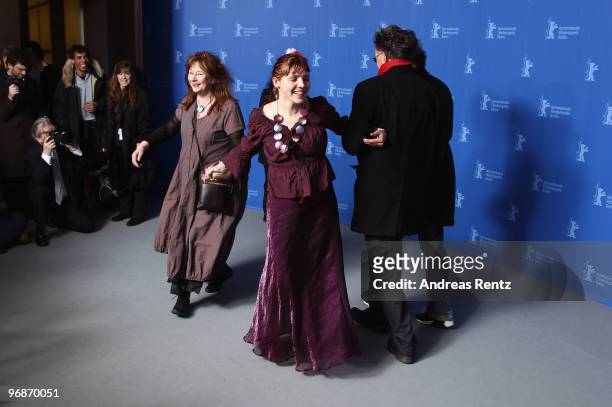 Actress Yolande Moreau, actress Miss Ming and director Benoit Delepine dance at the 'Mammuth' Photocall during day nine of the 60th Berlin...