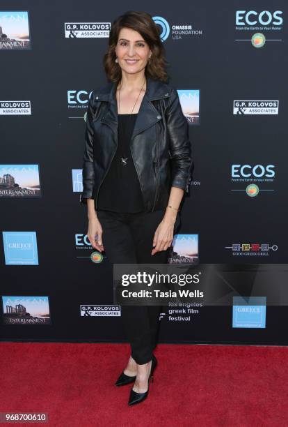 Nia Vardalos attends the 2018 Los Angeles Greek Film Festival premiere of "Smuggling Hendrix" at the Egyptian Theatre on June 6, 2018 in Hollywood,...