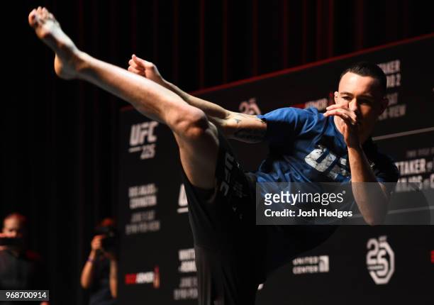 Colby Covington works out for fans and media during the UFC 225 Open Workouts at the Chicago Theatre on June 6, 2018 in Chicago, Illinois.