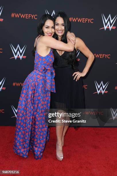 Brie Bella and Nikki Bella attend WWE's first-ever Emmy "For Your Consideration" event at Saban Media Center on June 6, 2018 in North Hollywood,...