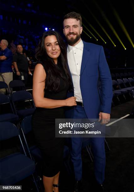 Sam Hunt and Hannah Lee Fowler attend the 2018 CMT Music Awards at Bridgestone Arena on June 6, 2018 in Nashville, Tennessee.