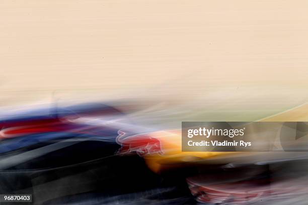 Mark Webber of Australia and Red Bull Racing drives during winter testing at the Circuito De Jerez on February 19, 2010 in Jerez de la Frontera,...