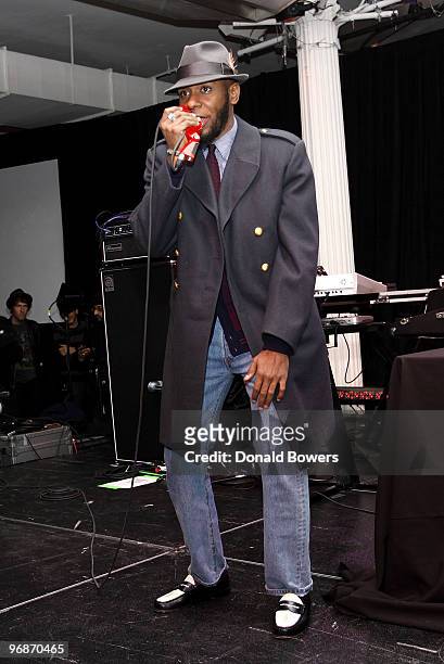 Mos Def performs at the pre-launch party for Guvera at Metropolitan Pavilion on February 18, 2010 in New York City.