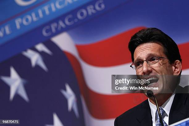 House Minority Whip Eric Cantor addresses supporters at the Conservative Political Action Conference annual meeting February 19, 2010 in Washington,...