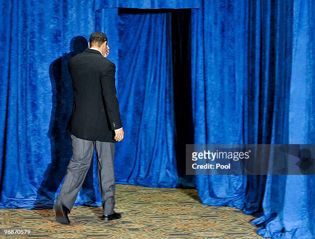 Tiger Woods walks away after making a statement at the TPC Sawgrass, home of the PGA Tour on February 19, 2010 in Ponte Vedra Beach, Florida. Woods...