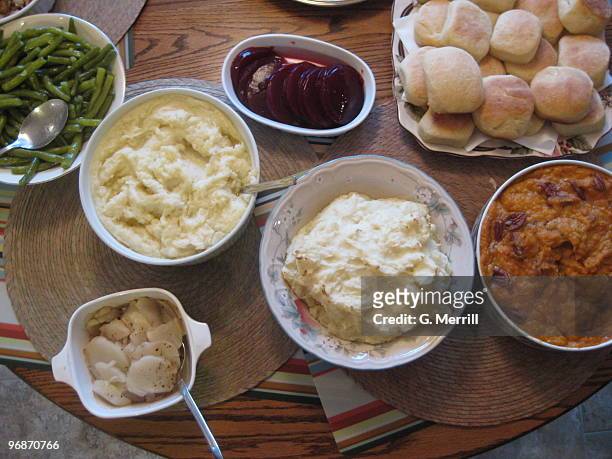 thanksgiving buffet - mashed potatoes stock pictures, royalty-free photos & images