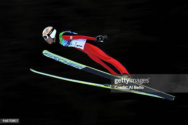 Daiki Ito of Japan competes in the men's ski jumping large hill individual trial qualification on day 8 of the 2010 Vancouver Winter Olympics at Ski...