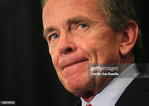 Commissioner of the PGA TOUR Tim Finchem speaks to the media after Tiger Woods made his statement on February 19, 2010 in Ponte Vedra Beach, Florida....