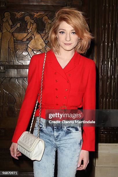 Nicola Roberts poses on the front row at the Bodyamr show for London Fashion Week Autumn/Winter 2010 at Freemasons Hall on February 19, 2010 in...