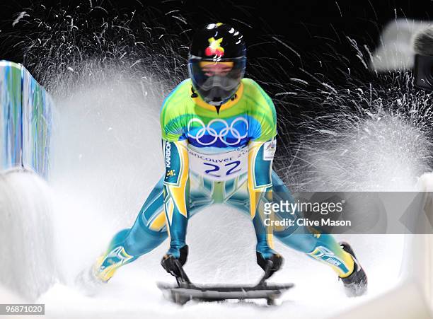 Anthony Deane of Australia competes in the men's skeleton run 2 on day 7 of the 2010 Vancouver Winter Olympics at The Whistler Sliding Centre on...