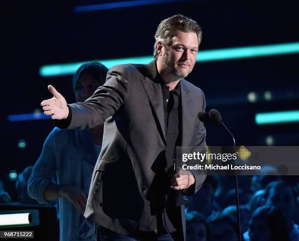 Blake Shelton speaks onstage at the 2018 CMT Music Awards at Bridgestone Arena on June 6, 2018 in Nashville, Tennessee.