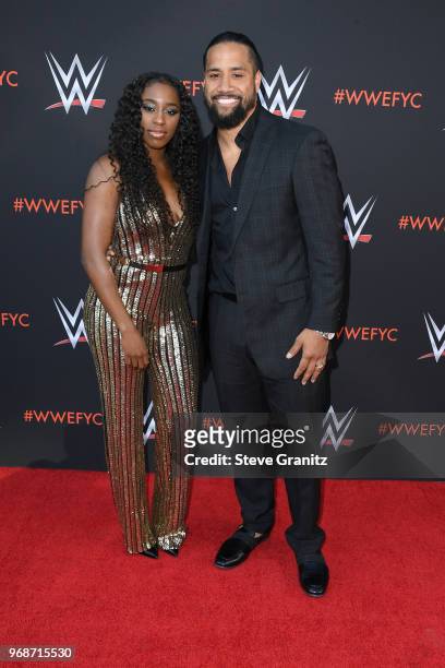 Naomi and Jimmy Uso attend WWE's first-ever Emmy "For Your Consideration" event at Saban Media Center on June 6, 2018 in North Hollywood, California.