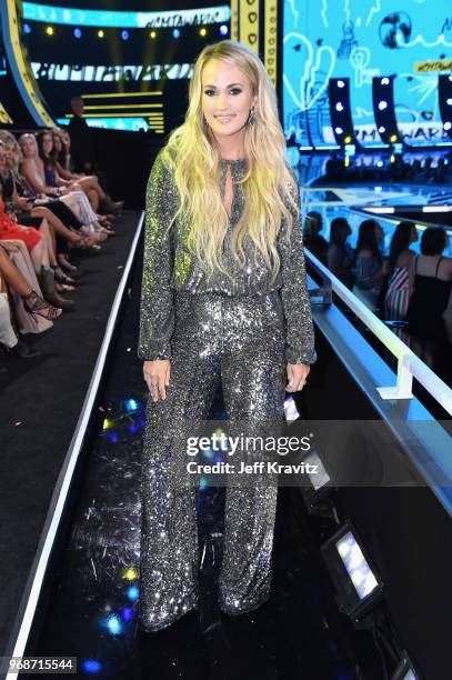 Carrie Underwood attends onstage at the 2018 CMT Music Awards at Bridgestone Arena on June 6, 2018 in Nashville, Tennessee.