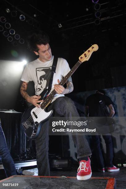 February 14: Bass guitarist Andy Trick of The Devil Wears Prada performs at the House Of Blues in Chicago, Illinois on February 14, 2010.