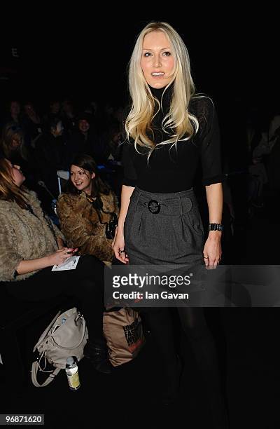 Emma Noble attends the Jena.Theo Fashion Show as part of London Fashion Week at Somerset House on February 19, 2010 in London, England.
